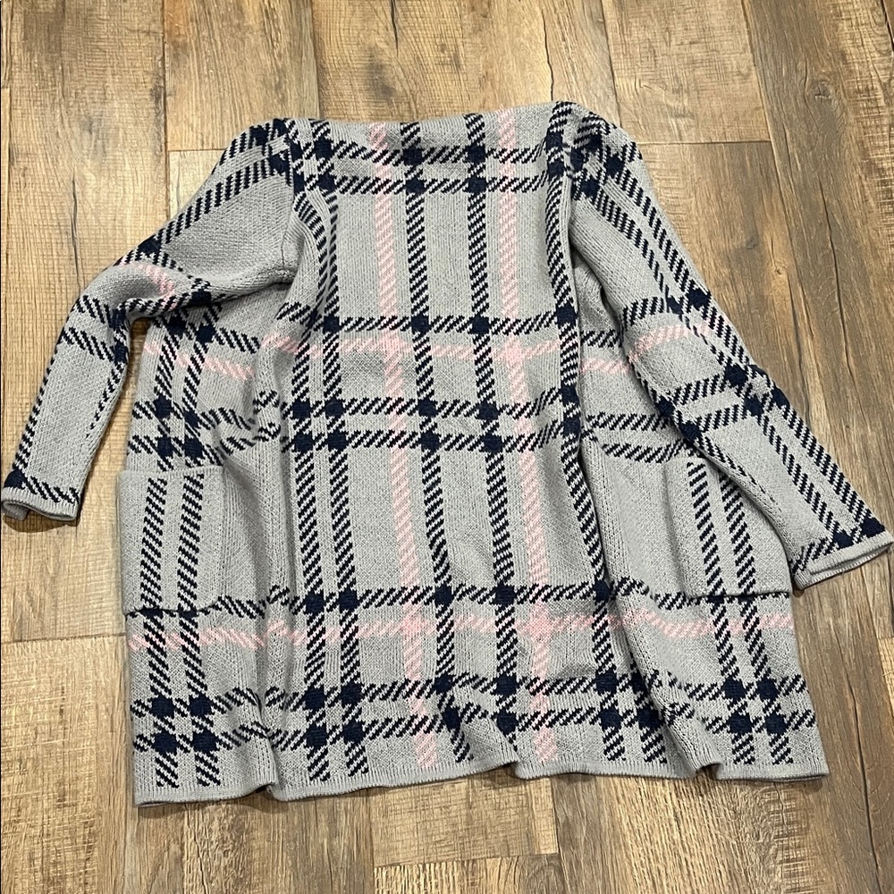Boden Gray and Pink Plaid Duster Cardigan Size 8 - Picture 4 of 5
